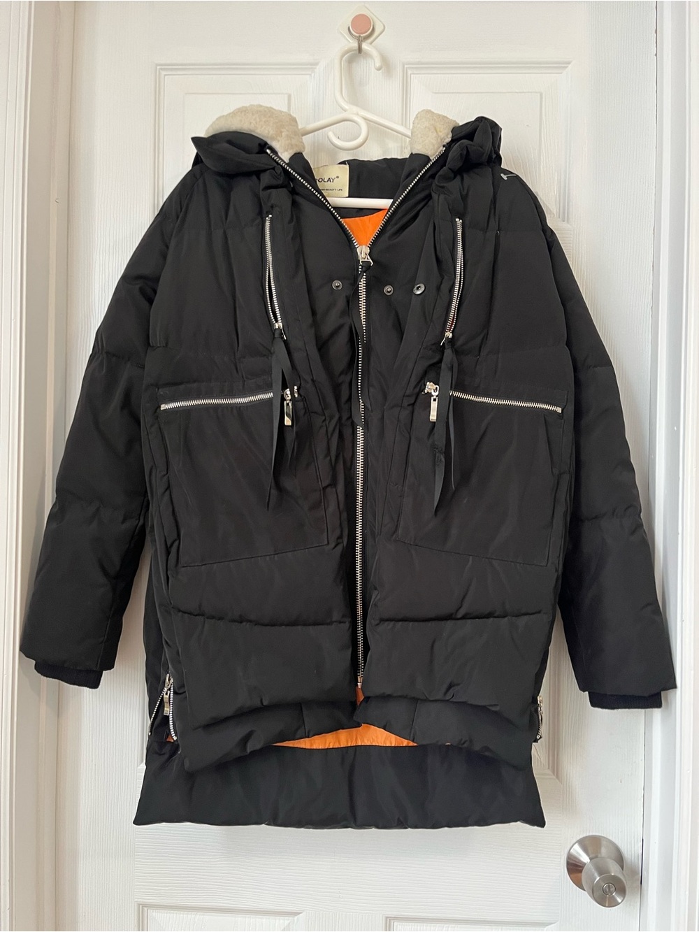 Orolay Women's black Thickened Down Puffer Jacket lined hood size XS